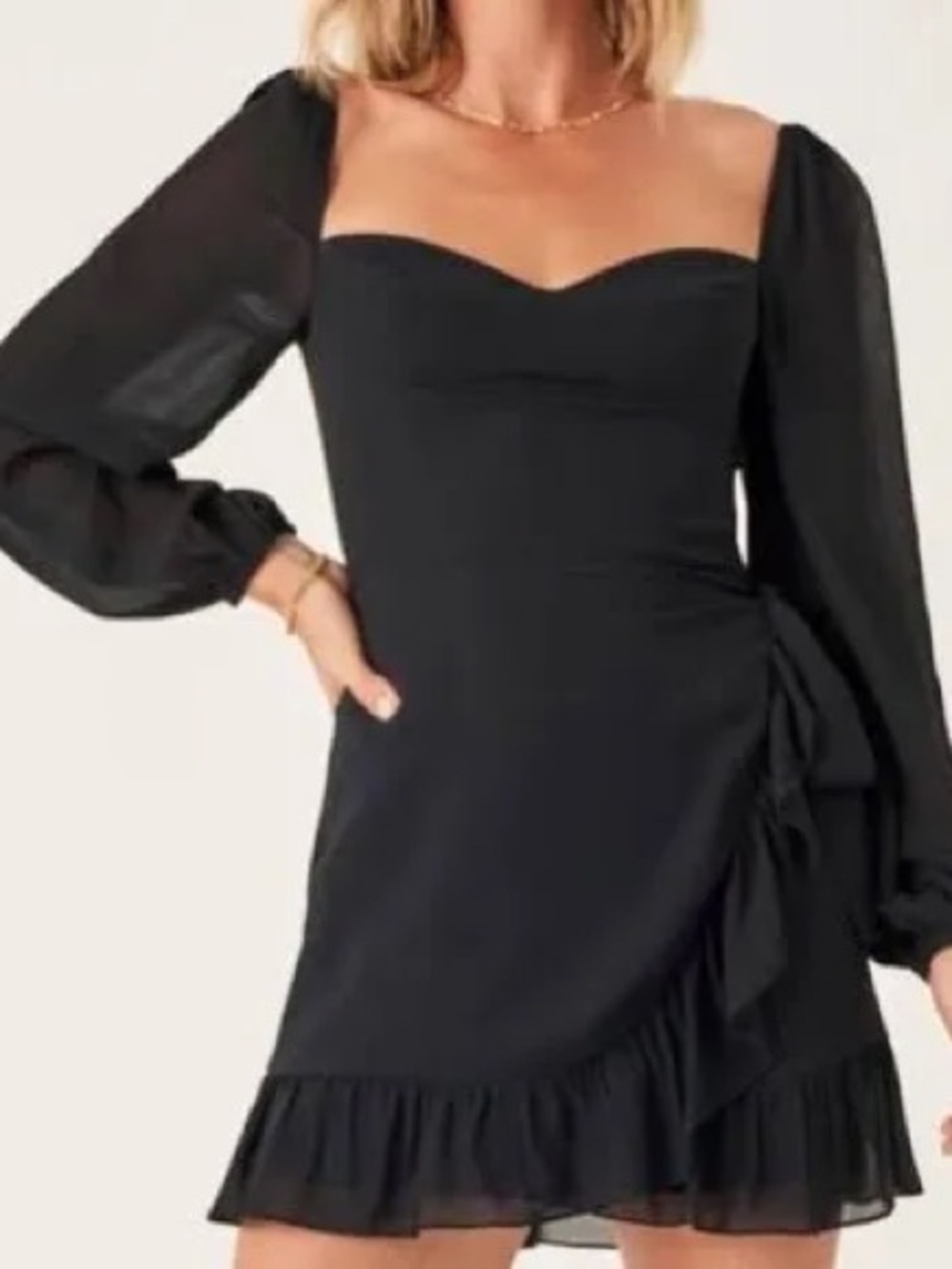 Reformation‎ Black Sweetheart Ruffle Wrap Mini Dress